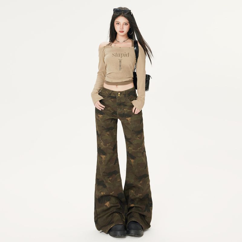 American retro camouflage high street hip-hop loose, slightly flared, floor-hugging, casual long pants are trendy----9003
