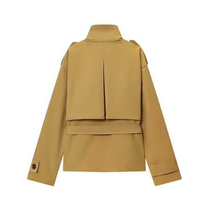MUJER Short Trench Coat for Women Belt Oversized Womens Windbreaker Bomber Demi-season Jacket for Women Coats New in OuterwearsT251216