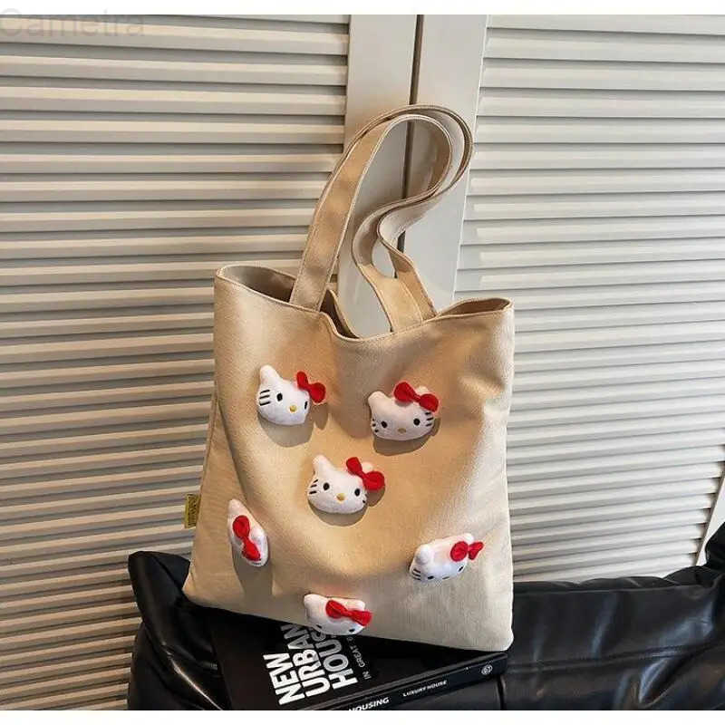 Sanrio Sanrioas Hello Kittys Hot Cartoon Large Capacity Shopping Bag Giving Girlfriend Portable Versatile Oneshoulder Tote Canvas Bag H251216