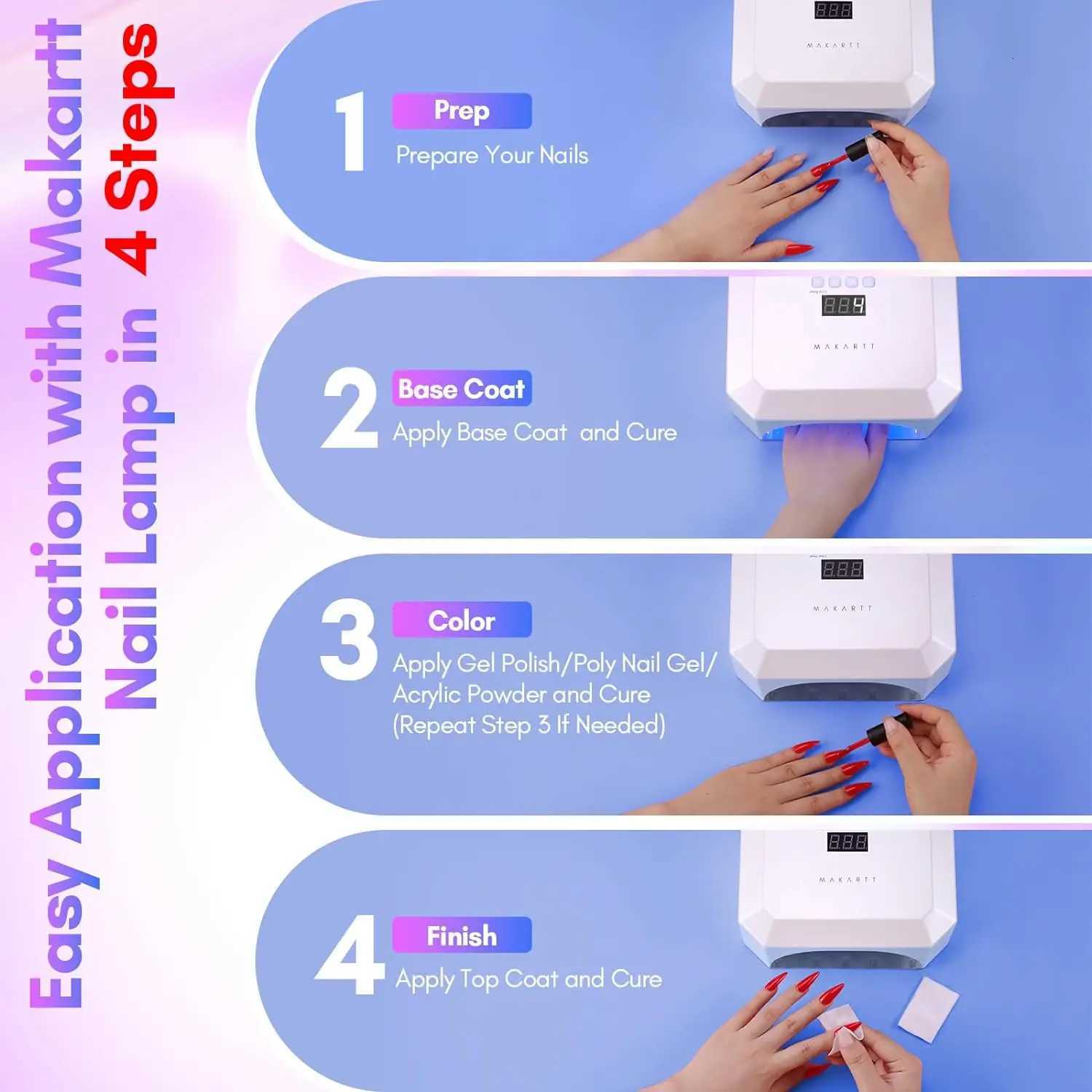 Makartt UV LED Nail Lamp for Nails Glue UV Light for Gel Poliah Rechargeable Aurora 36W Gel Lamp with 4 Timers Auto SensorT251216