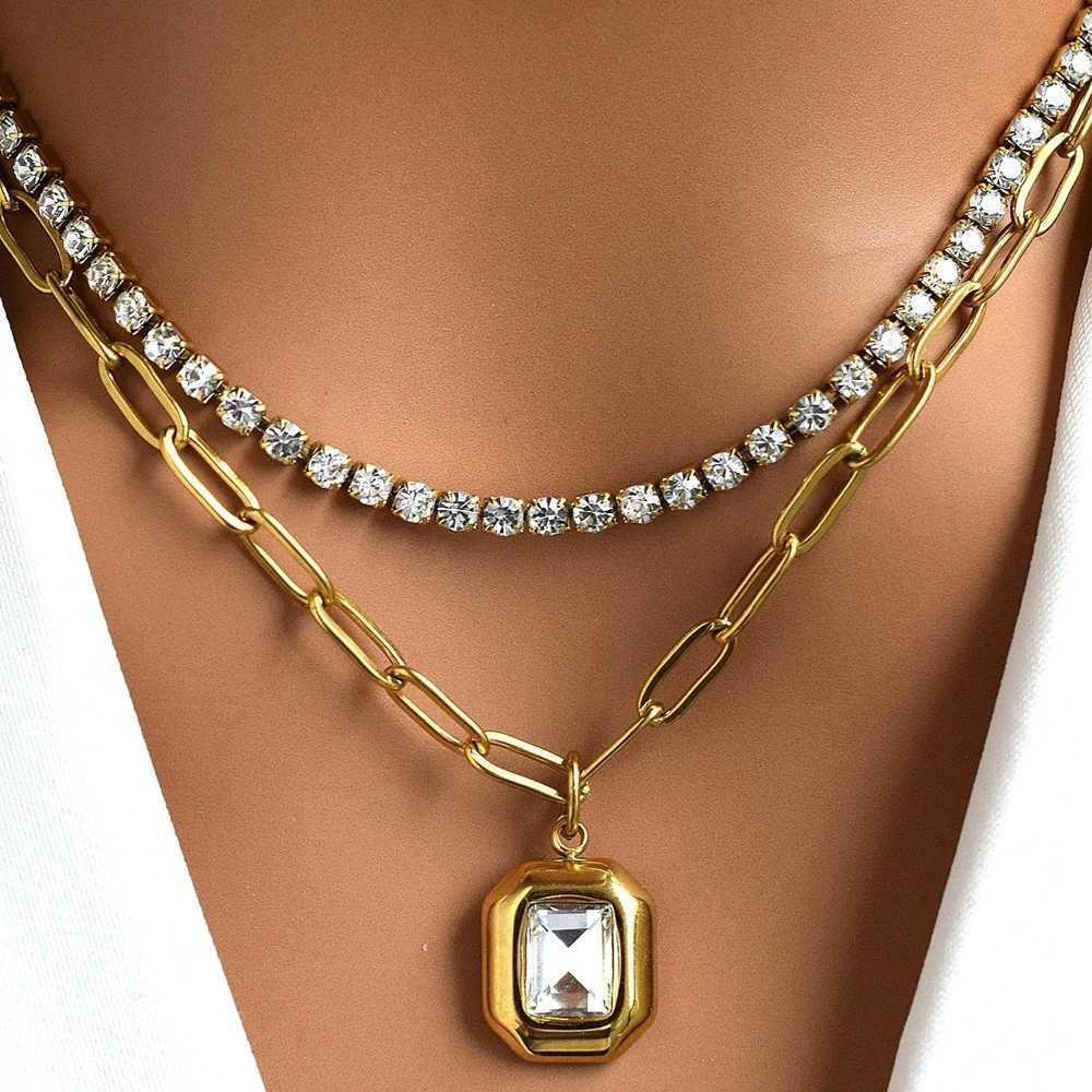 Geometric Charm Layered NecklaceDiamond design OT buckle party accessories M251216