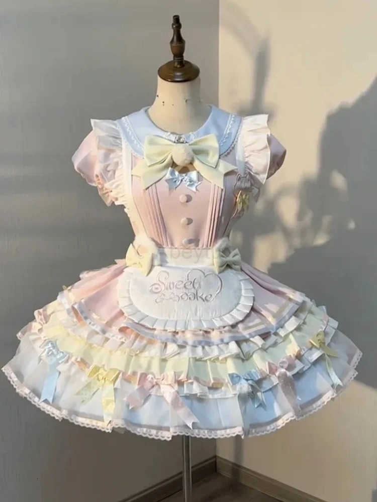 Sanrio Japanese Sweet Lolita Kawaii Elegant Dress Women Summer Princess Y2k Bow Design Dresses Female Fairy Chic Korean Popular Clothes H251216