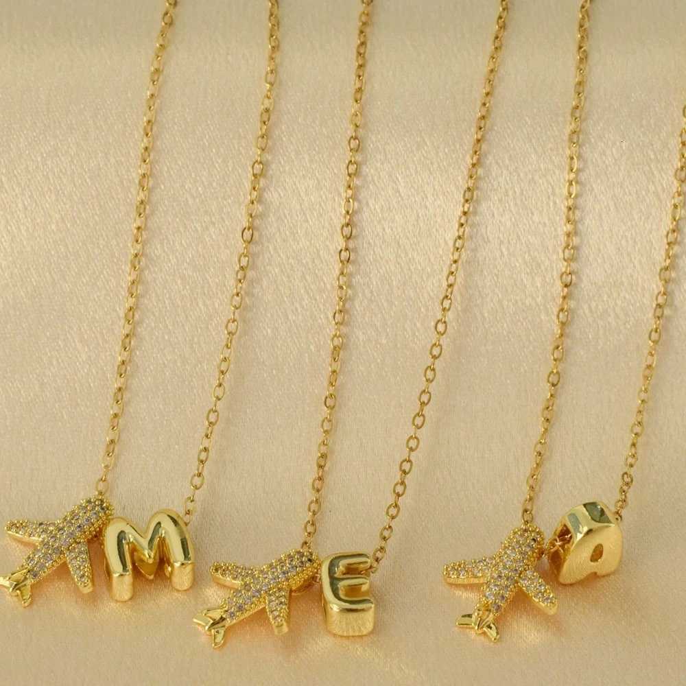 Fashionable Micro-Inlayed Zirconia Airplane 26 Alphabet Initial Pendant Necklace M251216