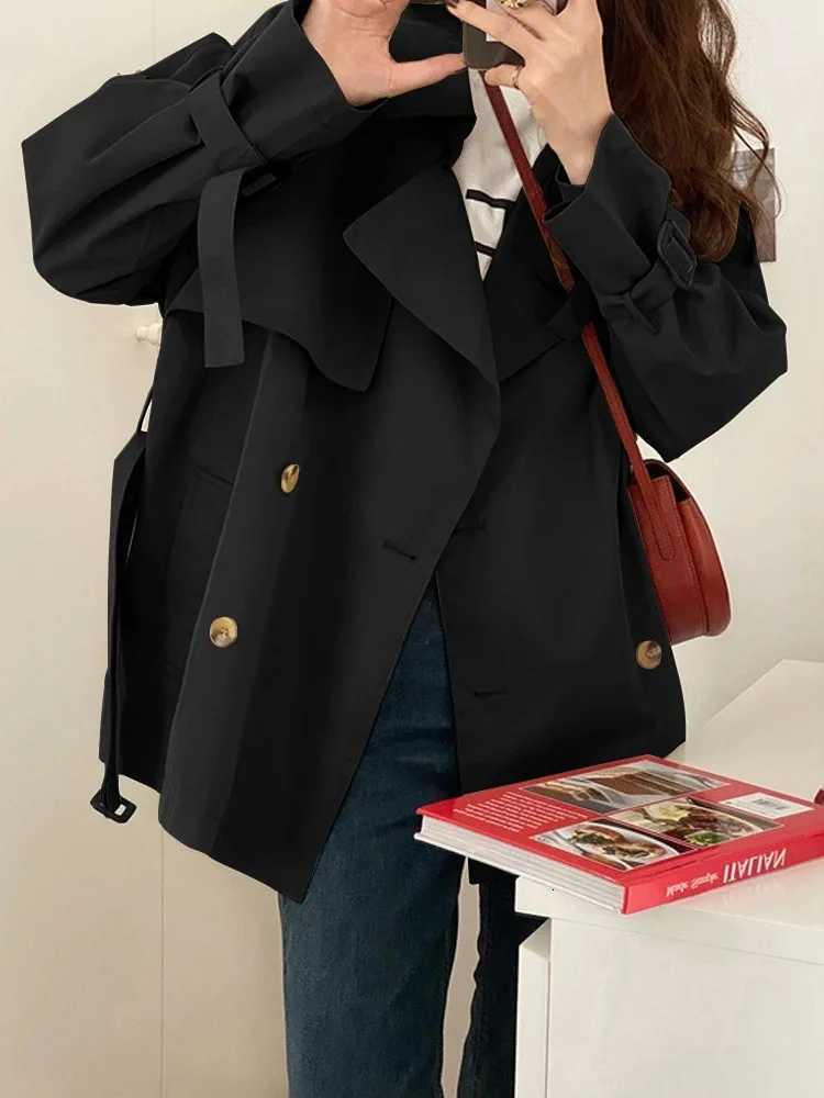 2025 Autumn Lapel Trench Coat Women Chic Casual Korean Loose Double Breasted Windbreaker Sash Overcoat Streetwear Female JacketT251216