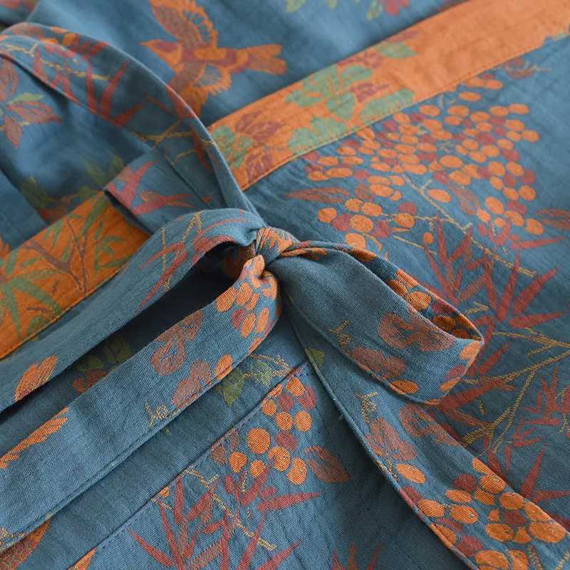 Spring Jacquard High Quty Color Woven Cotton Double Layer Gauze Sleeping Robes for Women Medium Length Yukata Bathrobe C251216