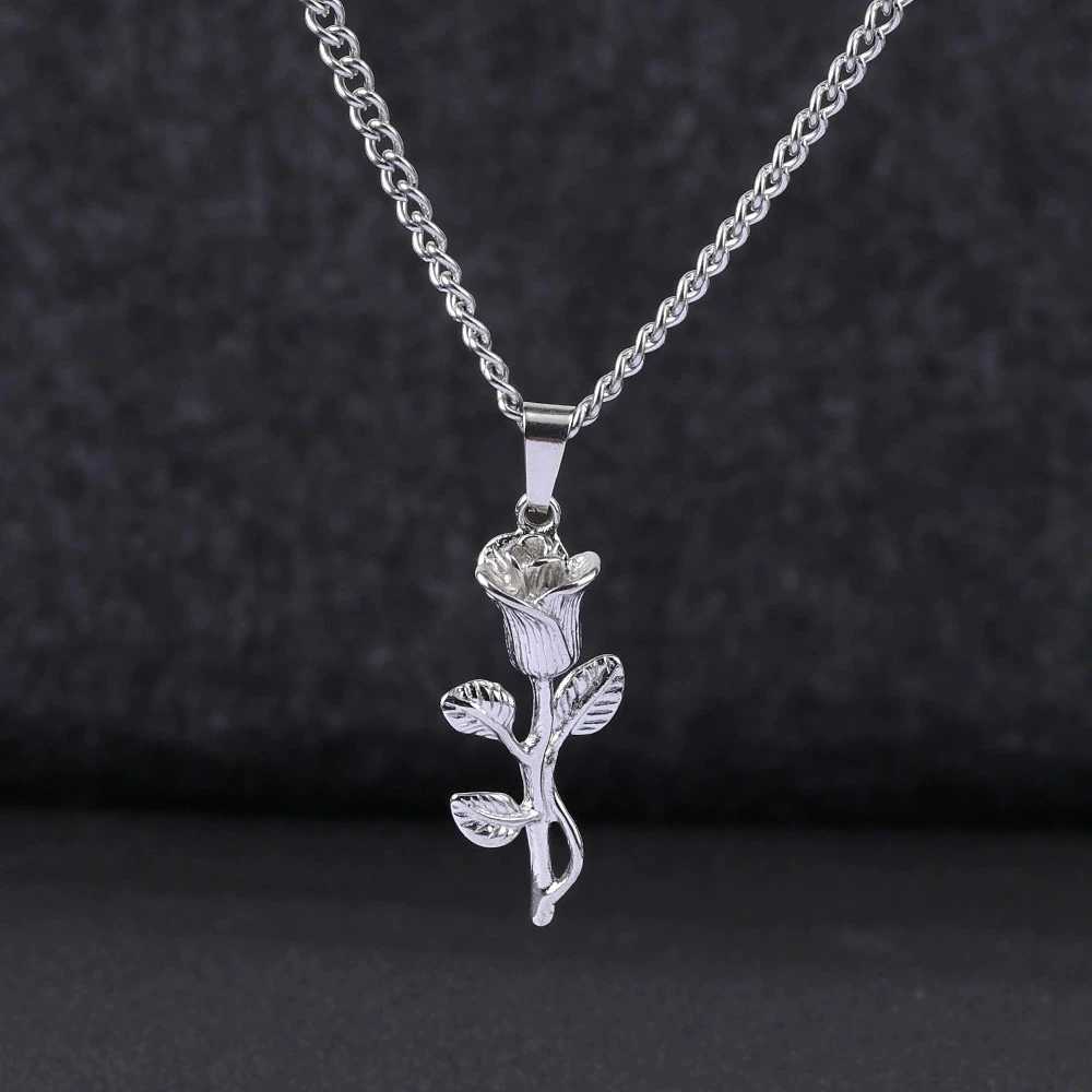 Womens Stainless Steel Rose Necklace Three-dimensional Rose Necklace Valentines Day Gift M251216