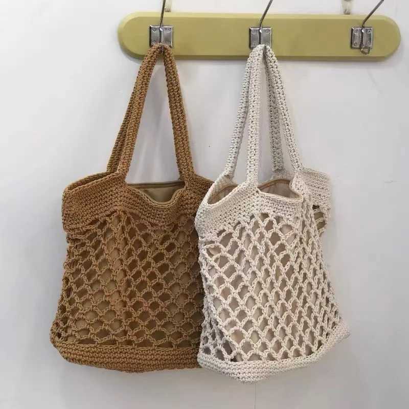 Vintage Bohemian Beach Bag for Women Summer Large Capacity Hollow Handbags Rattan Handmade Kintted Travel Shpping Totes M251216