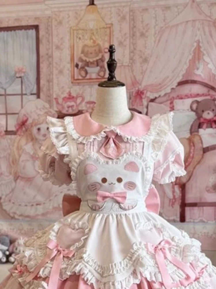 Sanrio Y2k Cute Bow Summer Outfitlace Design with Apron Fashionable Retro Womens Set New Japanese Sweet Lolita Womens 2-piece Set H251216