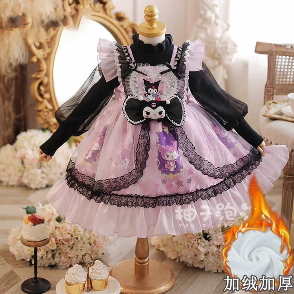 Sanrio Childrens Dresses Sanrios Anime 2024 Melody Kuromi Y2K Girls Dress Birthday Party Spring Kids Tulle Dress Lolita Princess Dress H251216