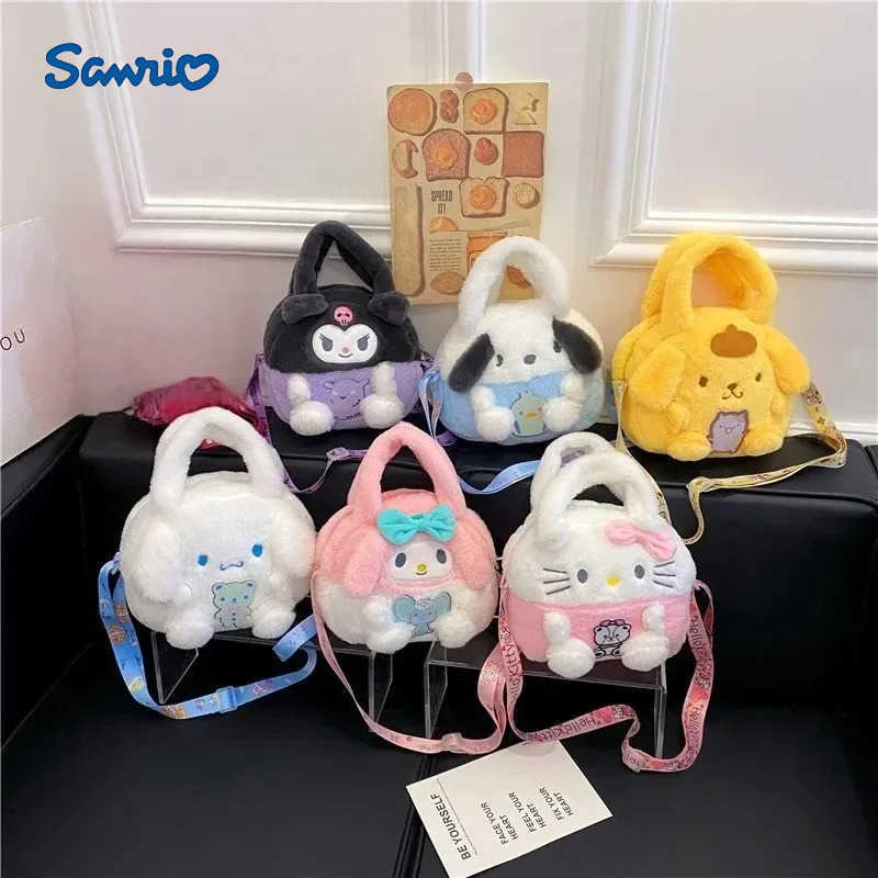 Sanrio Kawaii Plush Bag Kuromi Backpack Anime Melody Cinnamoroll Plush Handbag Pochacco Cartoon Stuffed Bag Girl Gift H251216