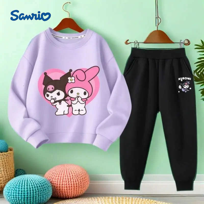 Sanrio 2Pcs Spring New Kids Cute Cartoon Kuromi Melody Clothing Sets Childrens Hoodies and Long Pants Two Piece Suit Casual Sweatsuit H251216