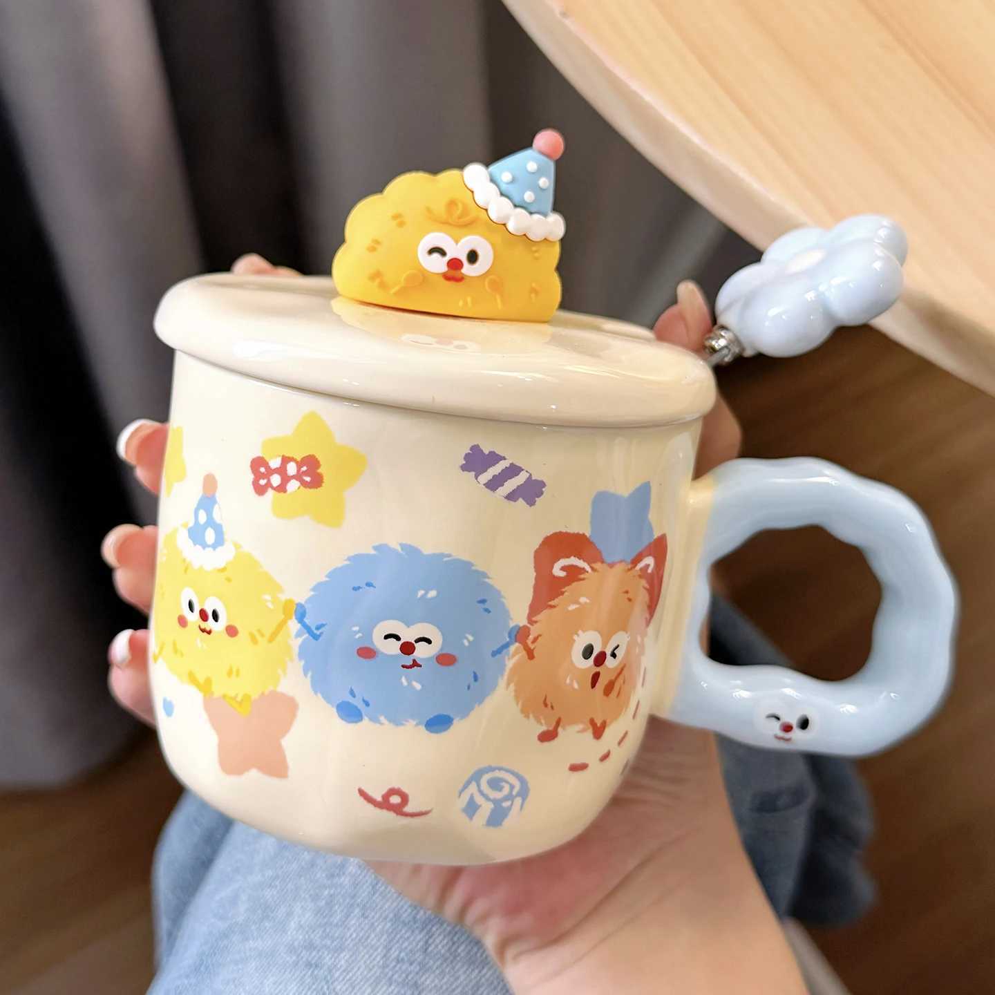 Ceramic Cup with Lid and Spoon High Appearance Water Cup Wens g Cute He Off Coffee Breakfast Cup H251215