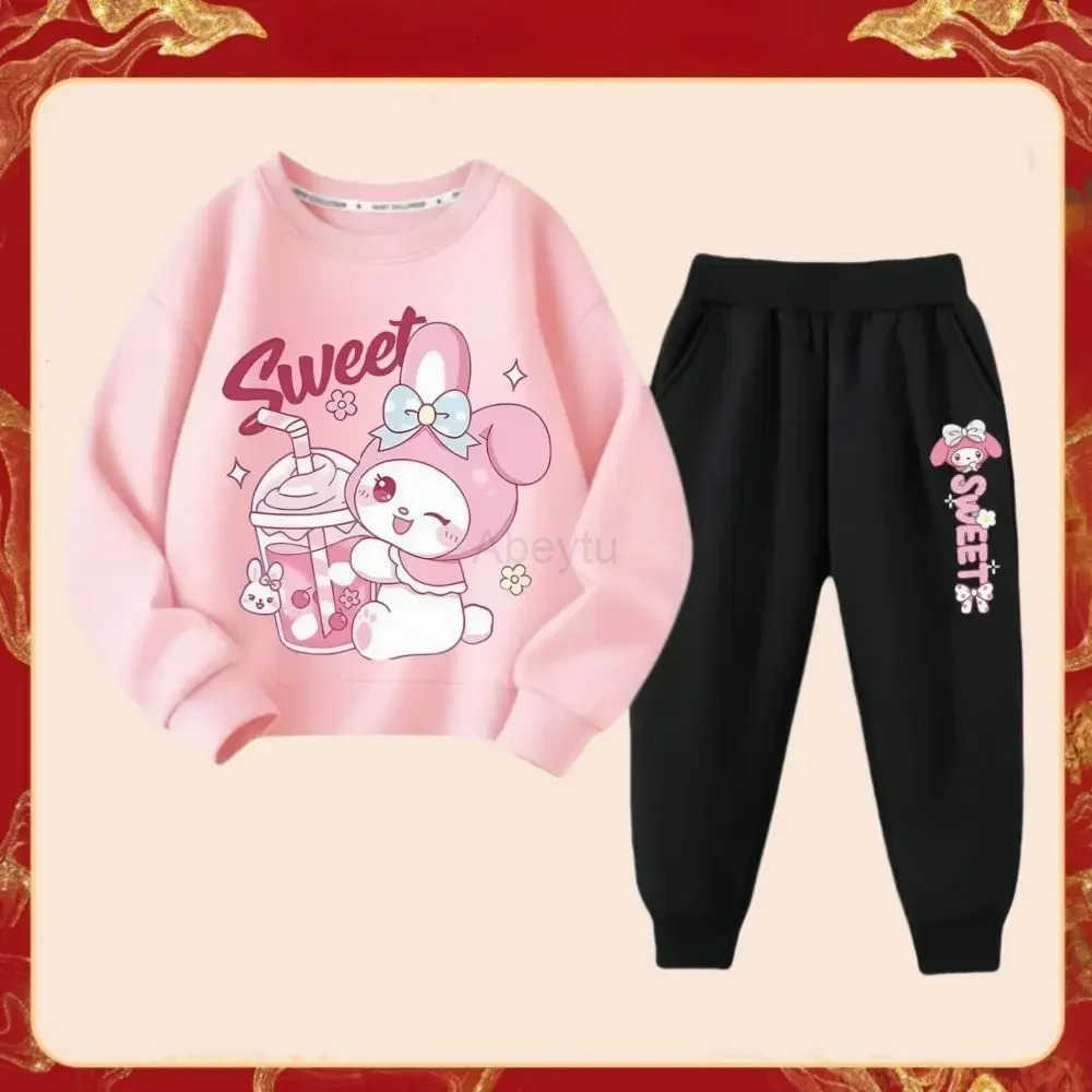 Sanrio Girls Fashion Set Wear Cartoon My Melody Printed Tracksuits Spring Autumn Kids Long Sleeve Sports 2Pcs Sweatshirt H251216