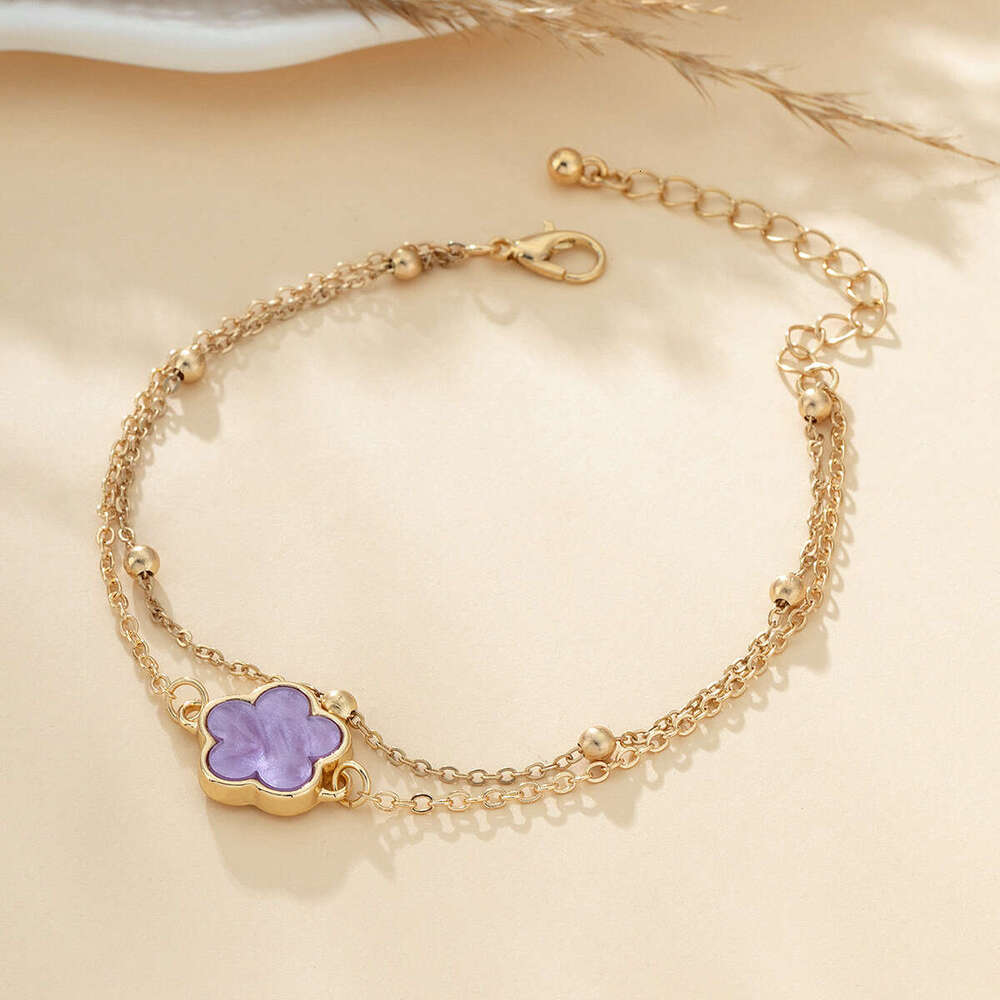 Delicate Double Layer Five Cr Anklet for Women Exquisite Lucky Floral Summer Beach Hoilday Jewelry Gifts Y250805