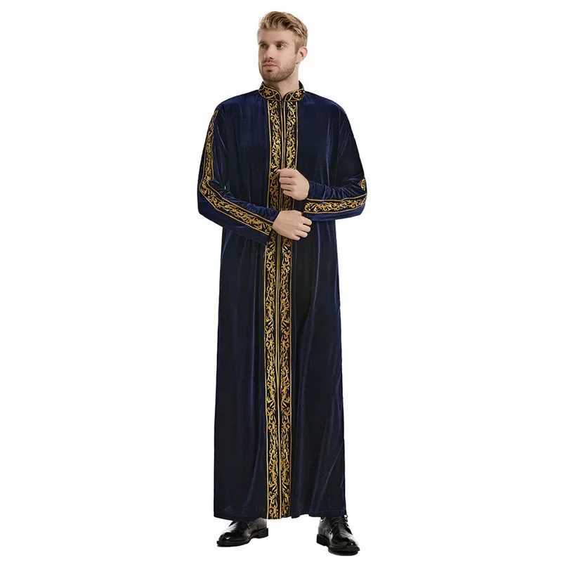 Middle East Muslim Gold Velvet Embroidery Mens Robe Arabian Islamic Prayer Dress National Costume Noble Luxury Long-sleeved Top W251216