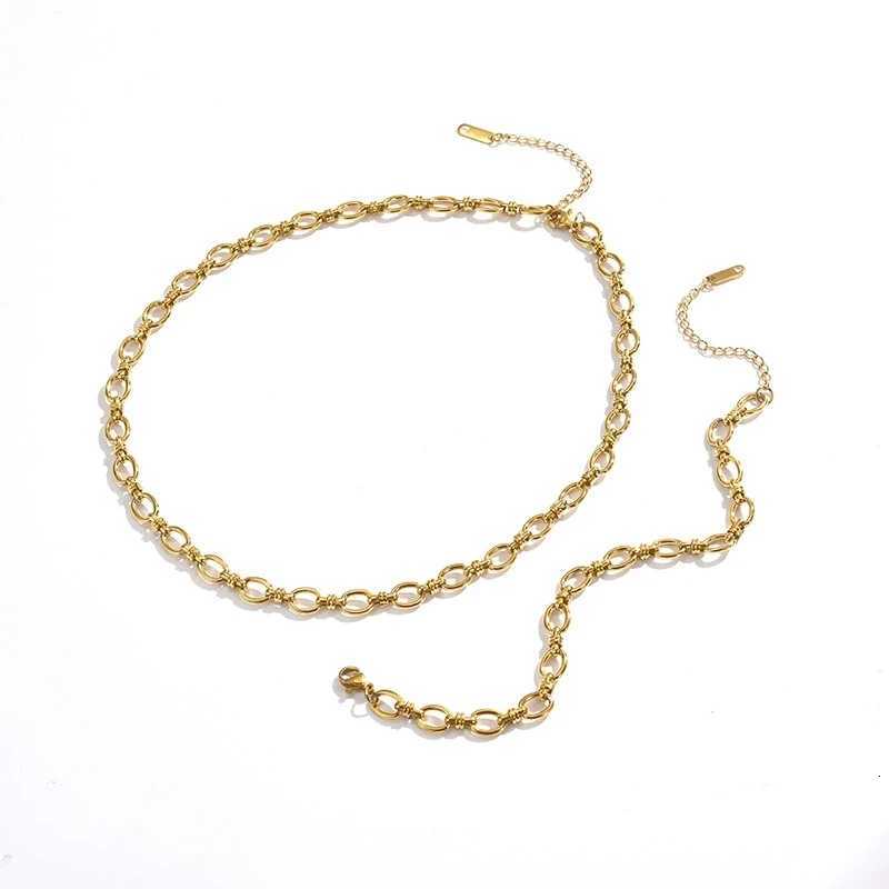 Golden Thick Chain Round Cuban Chain 18K Gold Plated Titanium Steel Womens Necklace Single Layer StainlESS Steel Set A M251216