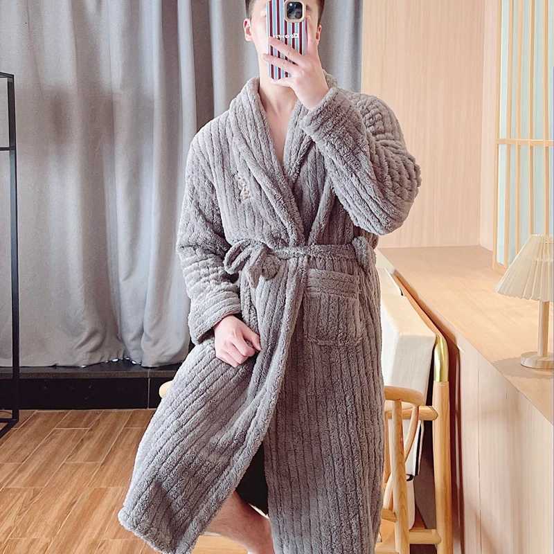 Mens Robes Long Sve Coral Fce Robe Thi Warm Batobe Luxury Home Clothes Morning Gown Mid-Length Fiber Winter Wear Bathrobe Men C251216