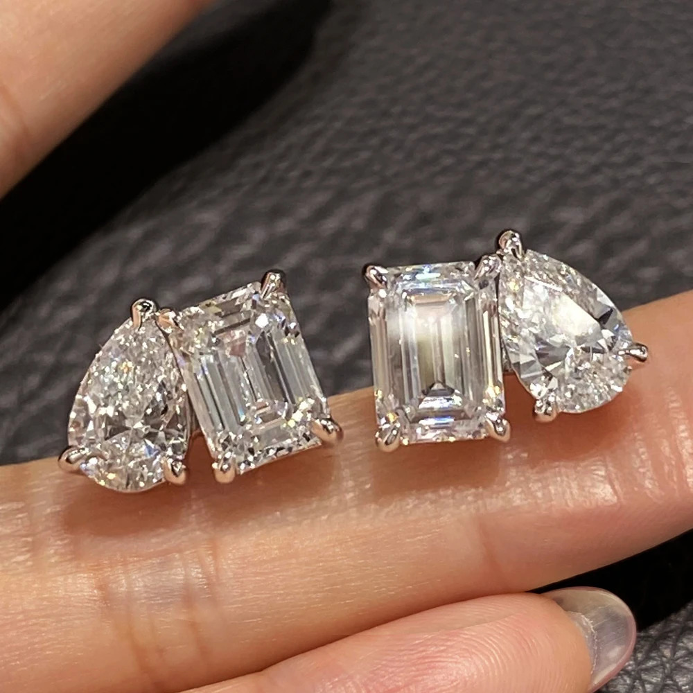 4cttw Radiant/Emerald Pear Cut Stud Earrings for Women S925 Silver with Certificate 2-Diamond Earrings Fine Jewelry 251212