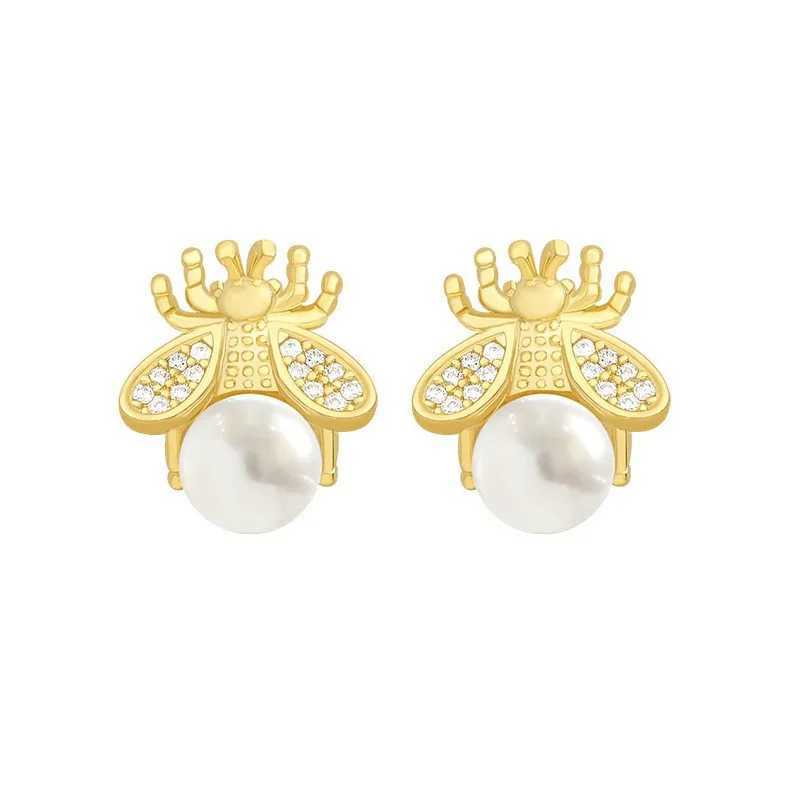 Honey Bee Pearl Stud Earrings For Women Exquisite Small Elegant Earring Ladies Wedding Party Birthday Jewelry Gifts G251216