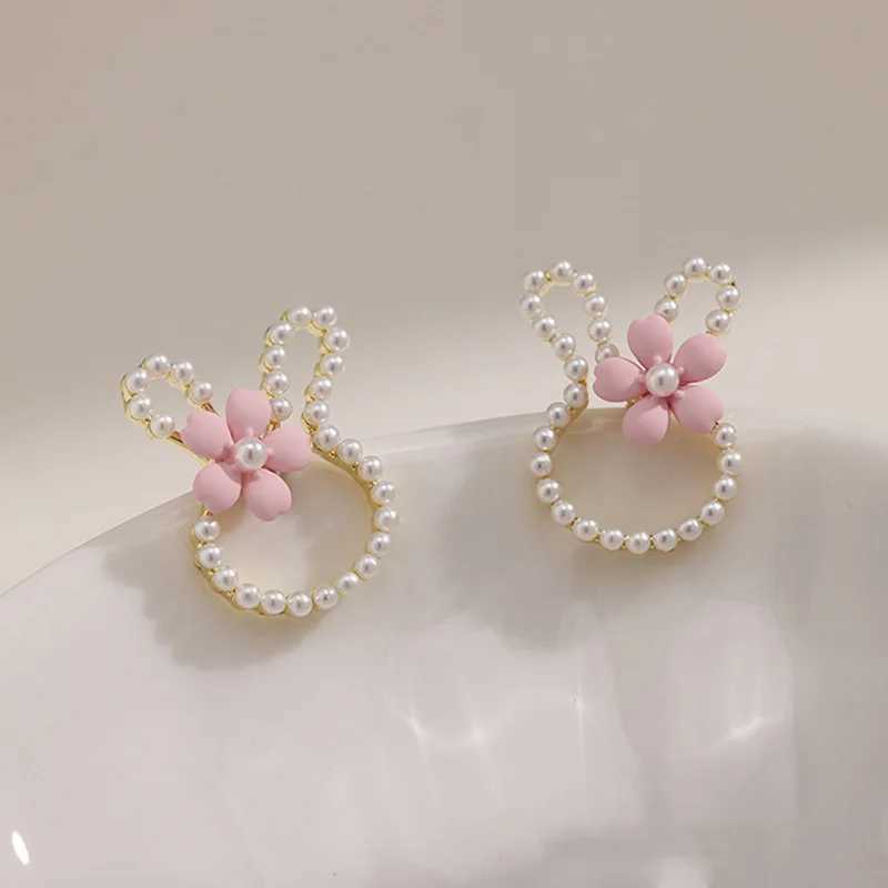 Women Earrings Sweet Rabbit Flower Stud Earrings Girl Zircon Pearl Small Ear Studs Cartoon Lovely Ear Jewelry Girl Gift G251216
