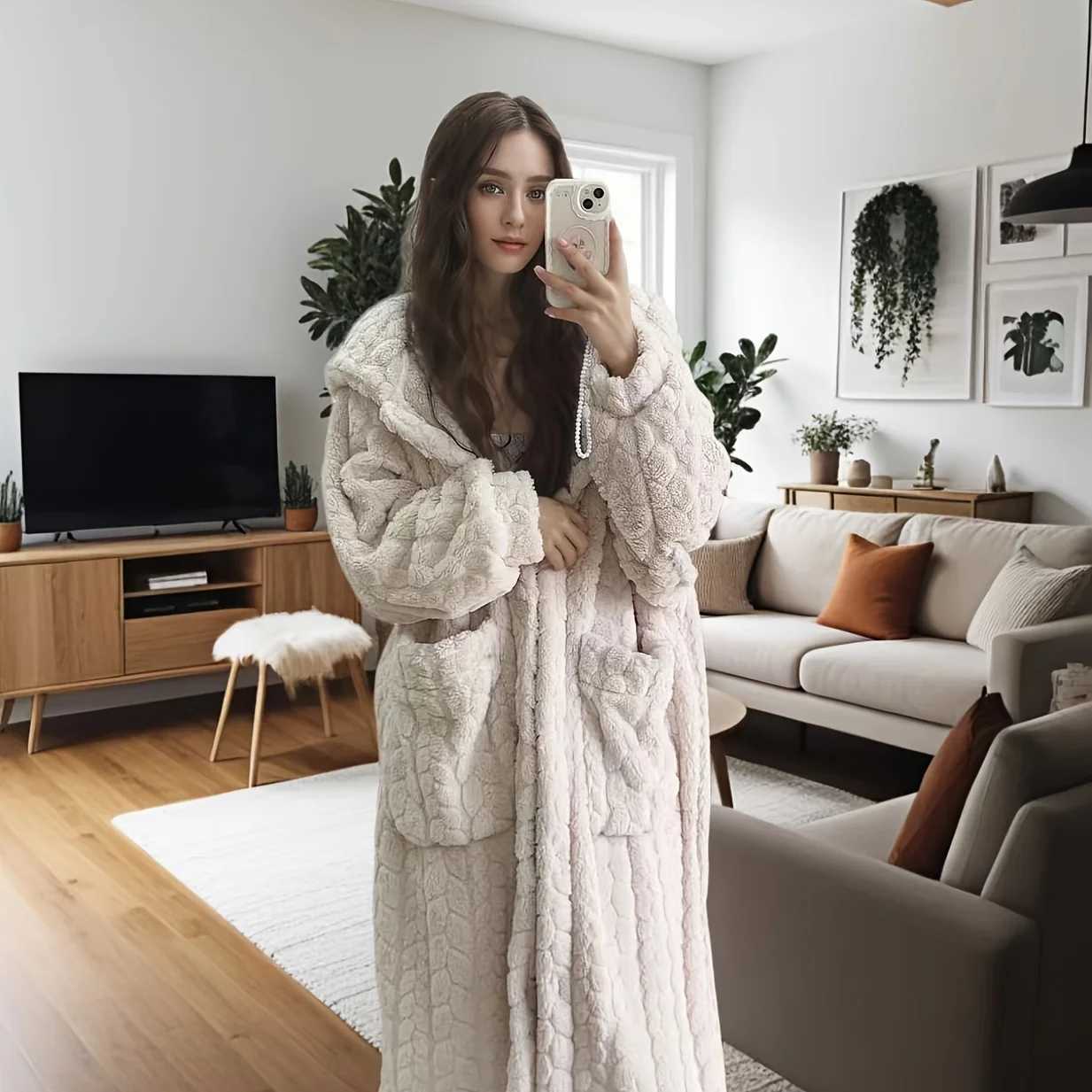 1pc Extra Long Wearable Blanket Large Size Robe Bathrobe Thick and Warm Winter Home Essentials C251216