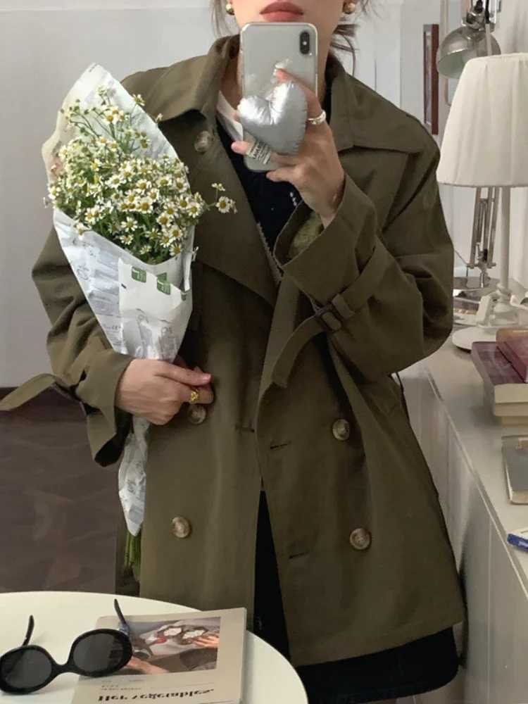 Spring/Autumn New Korean Fashion Waist Slimming Lace Up Jacket for Women Double Breasted Mid Length Trench Coat Women ClothingT251216