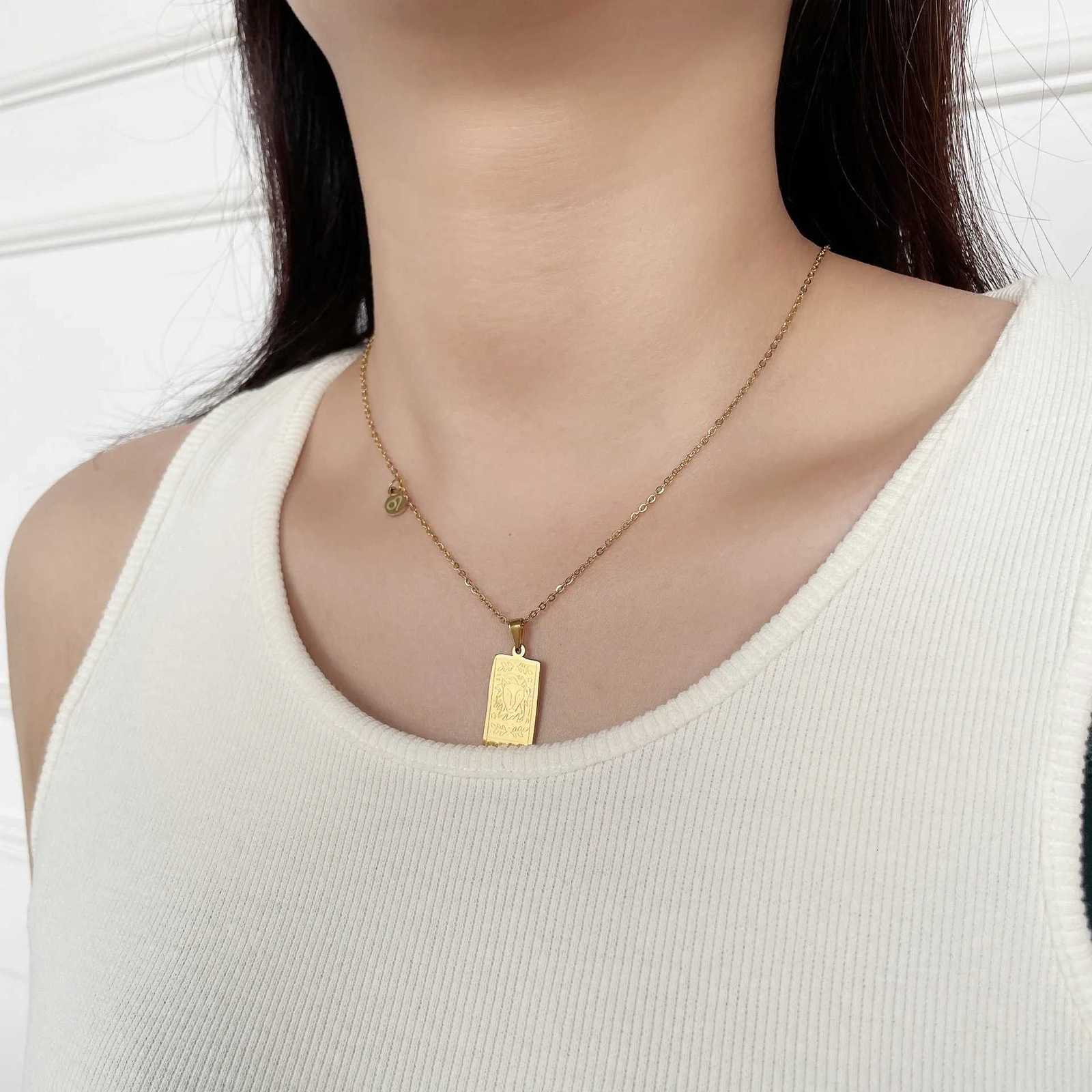 Stainless Steel Square Tarot Card Pendant Necklace 18K Gold Plated Constellations Clavicle Chain Horoscope Necklace for Women M251216