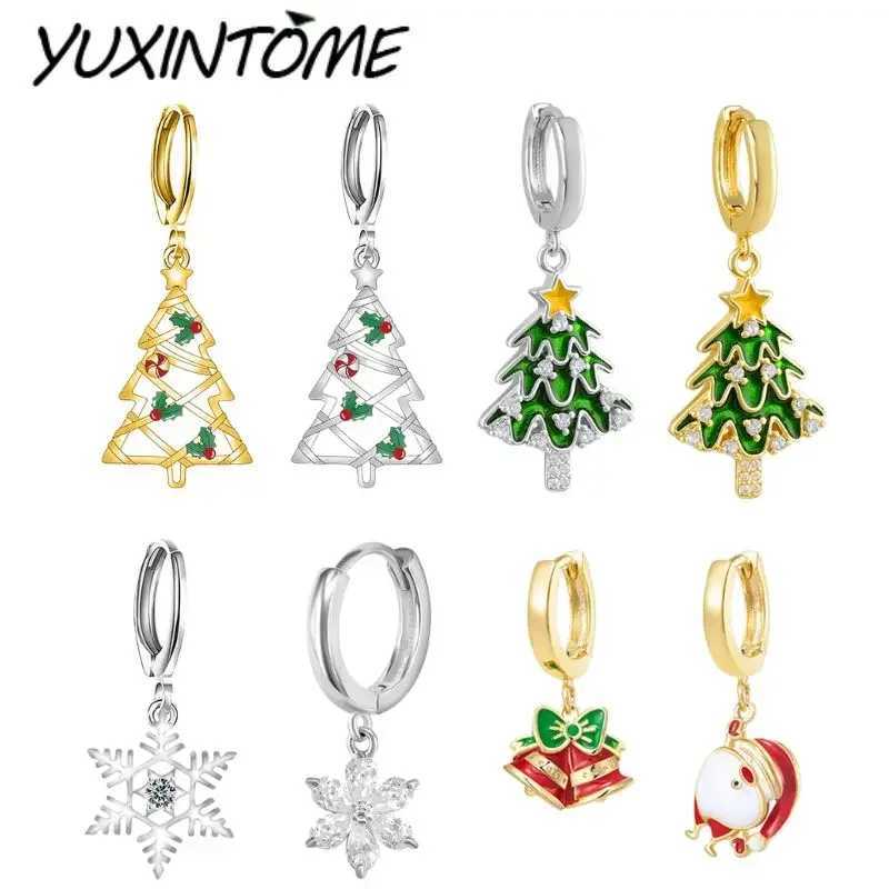 New 925 Sterling Silver Ear Needle Christmas tree/snowflake pendant Hoop Earrings For Women fashion Christmas gifts accessories G251216