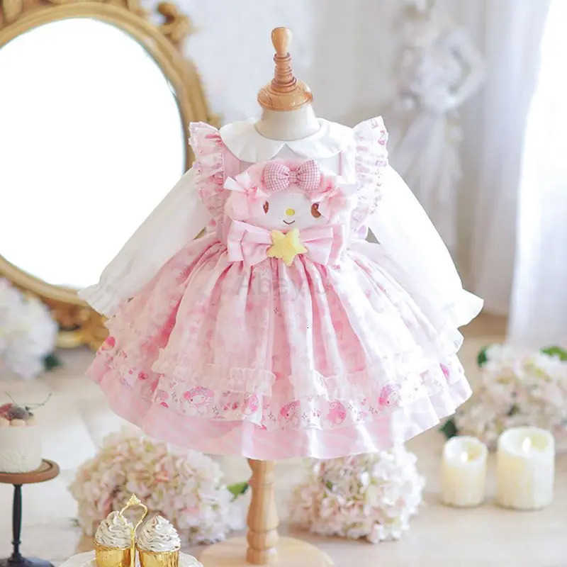 Sanrio My Melody Girls Lolita Princess Dress Party Dress Bow Decoration Dress Ruffled Tutu Skirt Anime Layered Dress Halloween H251216