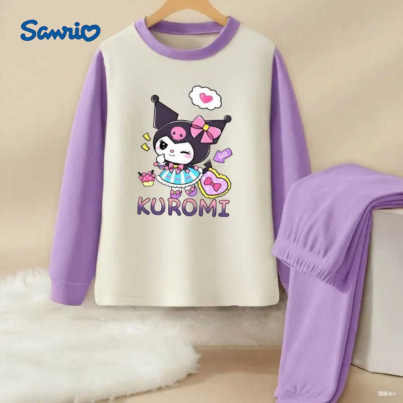 Sanrio Kuromi Printed Girls Comfortable Soft Sleepwears Sets for 0-10years Srping Autumn Winter Kids Casual Pijamas Home Clothes H251216