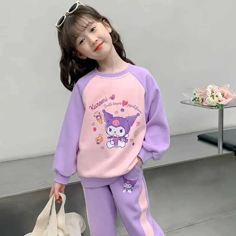 Sanrio Anime Cartoon Kawaii Girls Color Combination Suit Kuromi Spring and Autumn New Sweatshirt Trousers Sportswear Soft Sweet H251216