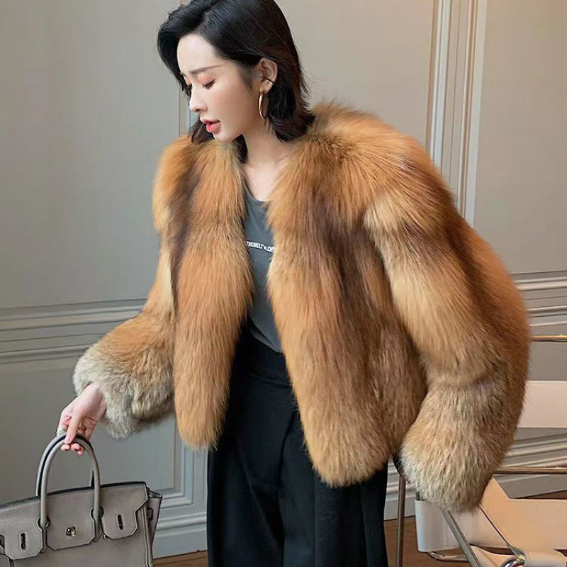 Real Red Fox Fluffy Womens Jacket Short Cropped Fox Fur Jacket With Lapel Genuine Fur Outerwear Selling Bolero Jacket 250910