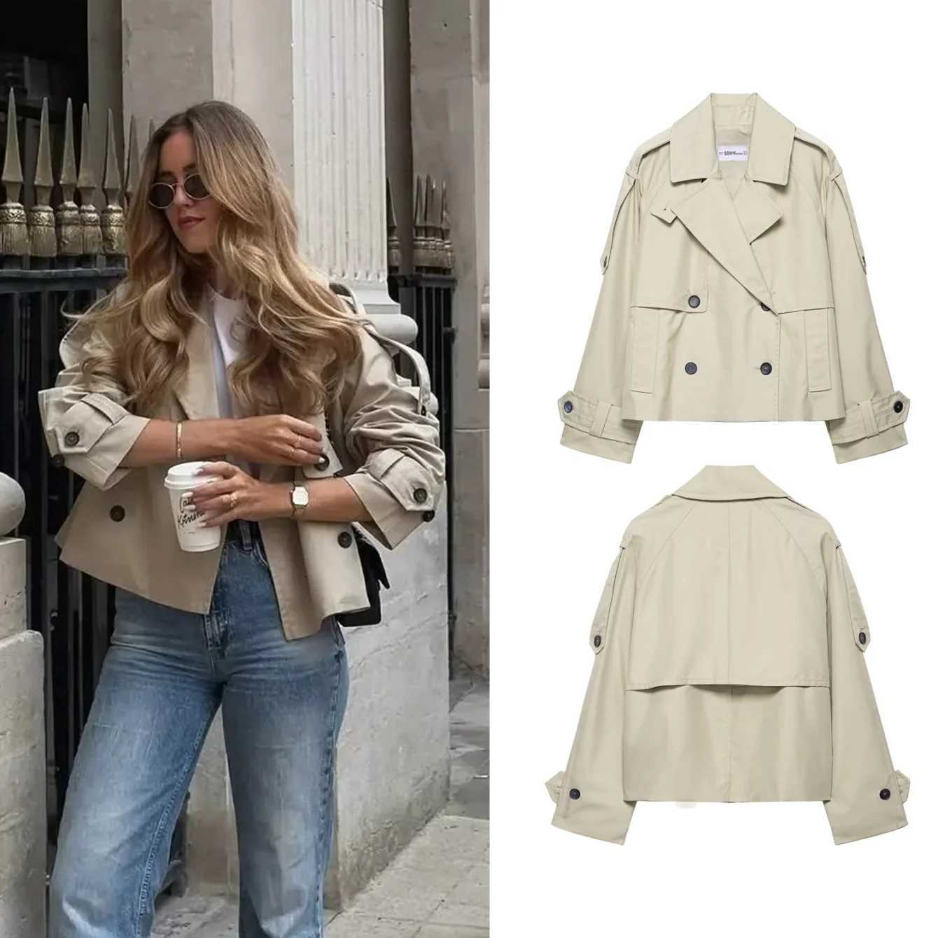Women Double Breasted Windbreaker Coat Autumn Winter Long Sleeve Repellent Trench Coat Female Short Jackets Streetwear ClothingT251216