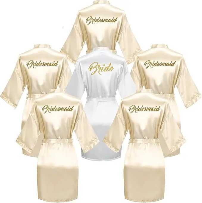 6 Pieces Bridal Shower Bathrobe Set for Bride and Bridesmaid Silky Robe Set Getting Ready Dressing Gown C251216