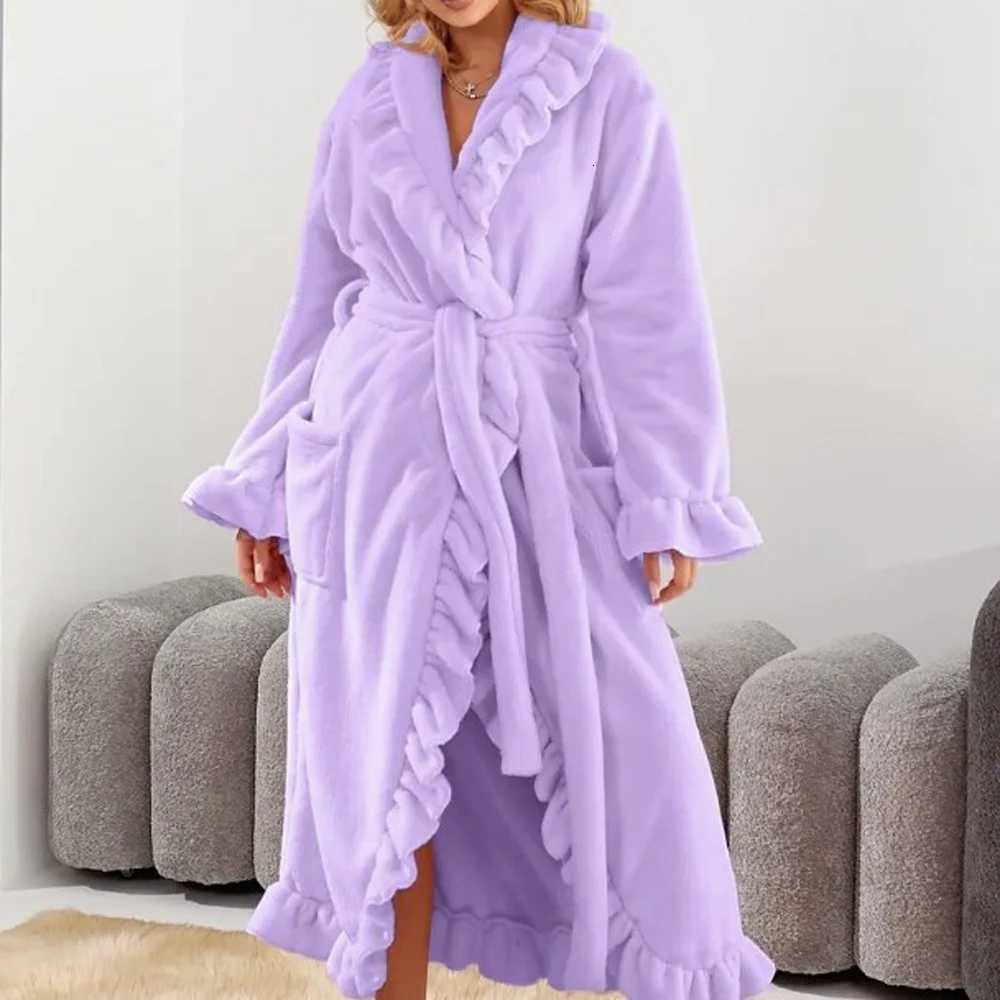 Pink Red Soft Warm Fleece Ruffle Robe Wedding Bathrobe Gown Women Dressing Sleepwear Mother Maid of Honor Kimono XSDZ-D336 C251216