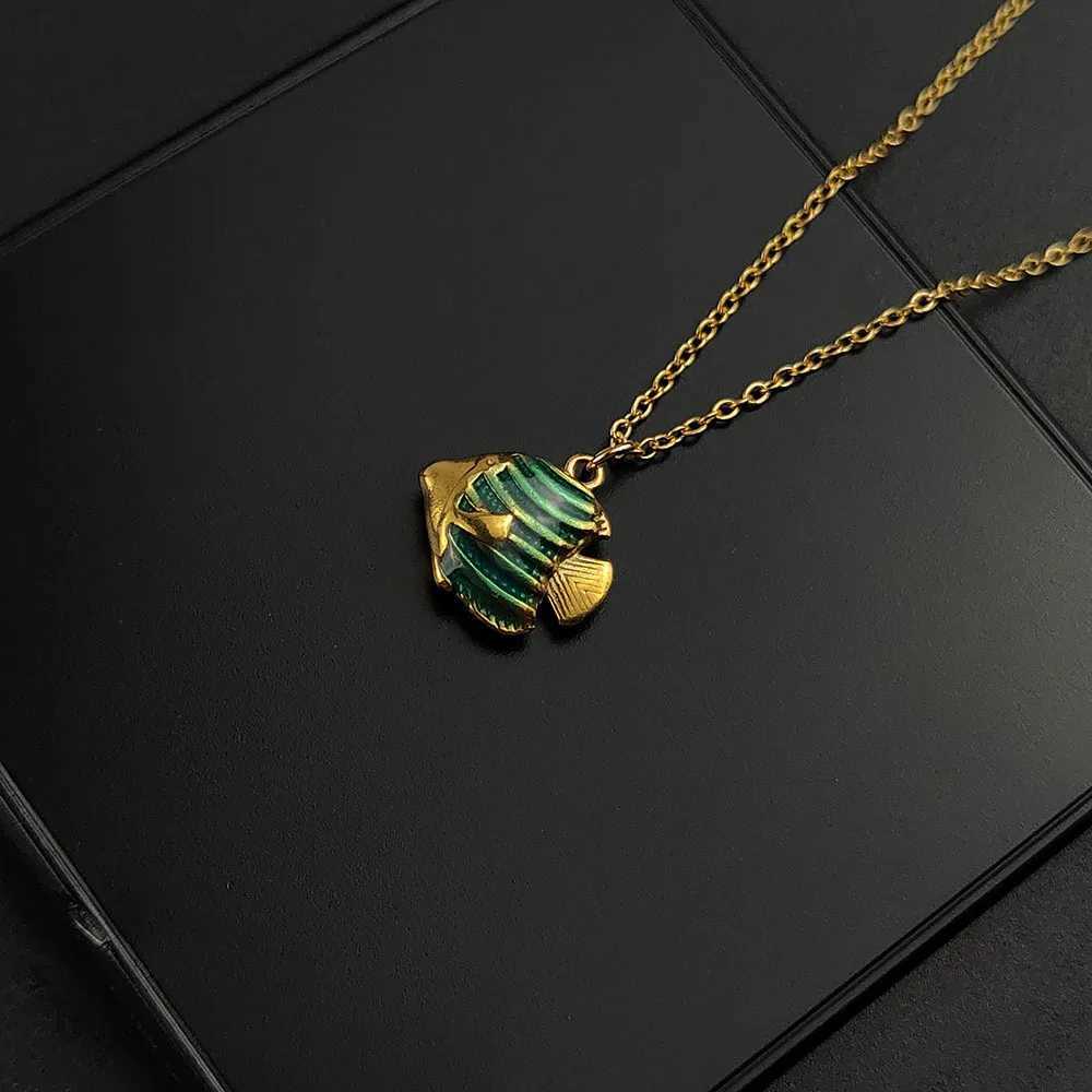 Stainless Steel 3D Vintage Enamel Oil Drop Pendant Necklace Small Fish Pendant Necklace M251216