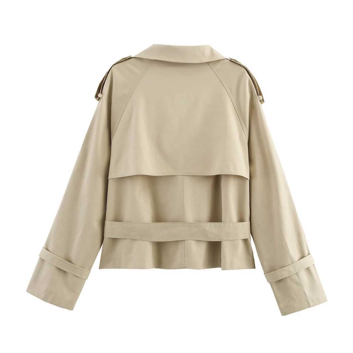 Women Autumn Spring Short Trench Coat Fashion Solid Double Breasted Belt Female Elegant Street Windbreaker Outerwear JacketT251216