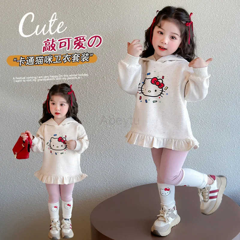 Sanrio Girl Clothes Set Autumn Kid Sweatshirts Pullover Cute Hello Kitty Topleggings Pants 2pcs Suit Children Sweet Tracksuits Outfits H251216