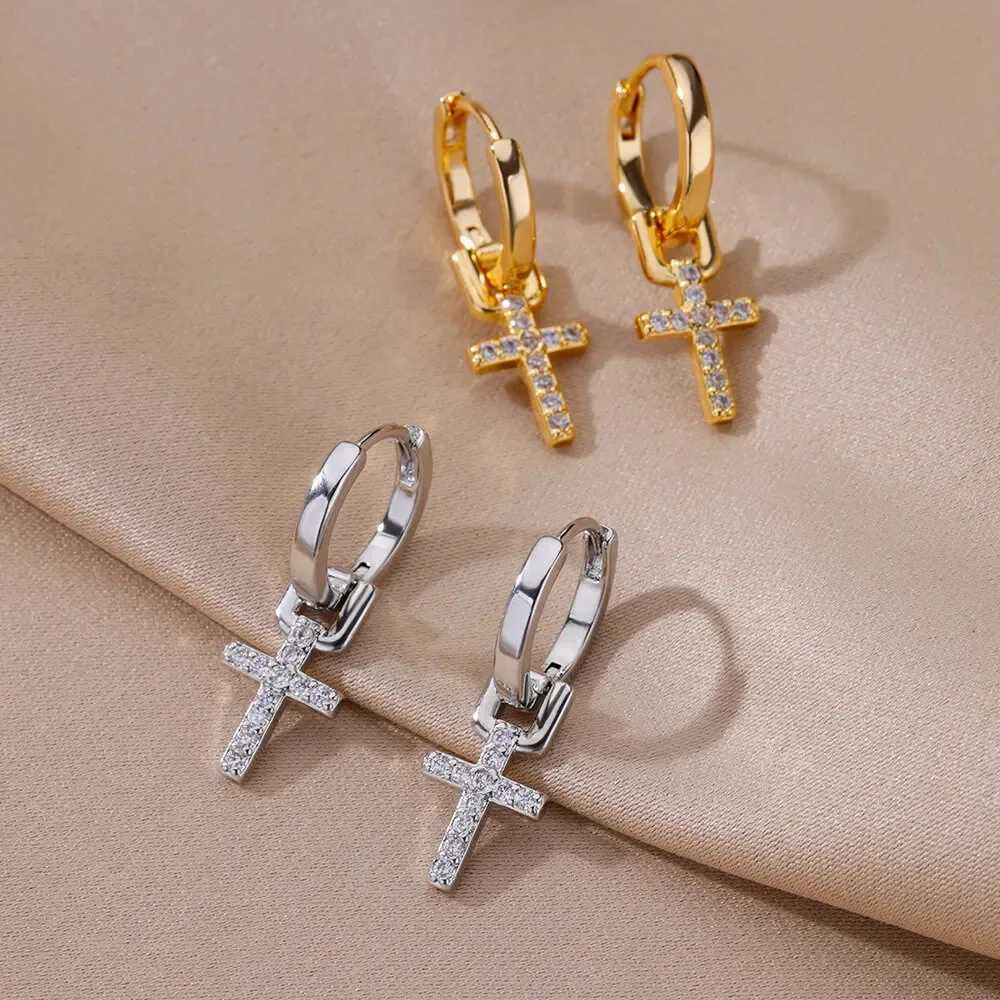 Zircon Cross Dangle Earrings For Women Girls Stainless Steel Cross EarringTrending Couple Wedding Aesthetic Jewelry aretes G251216