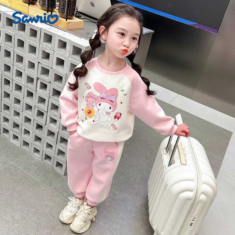 Sanrio Kuromi Cartoon Print Childrens Clothing Sets Girls Sweashirt Sweatpant 2 Pcs Suit Autumn Kids Tracksuit for 3-8Years H251216