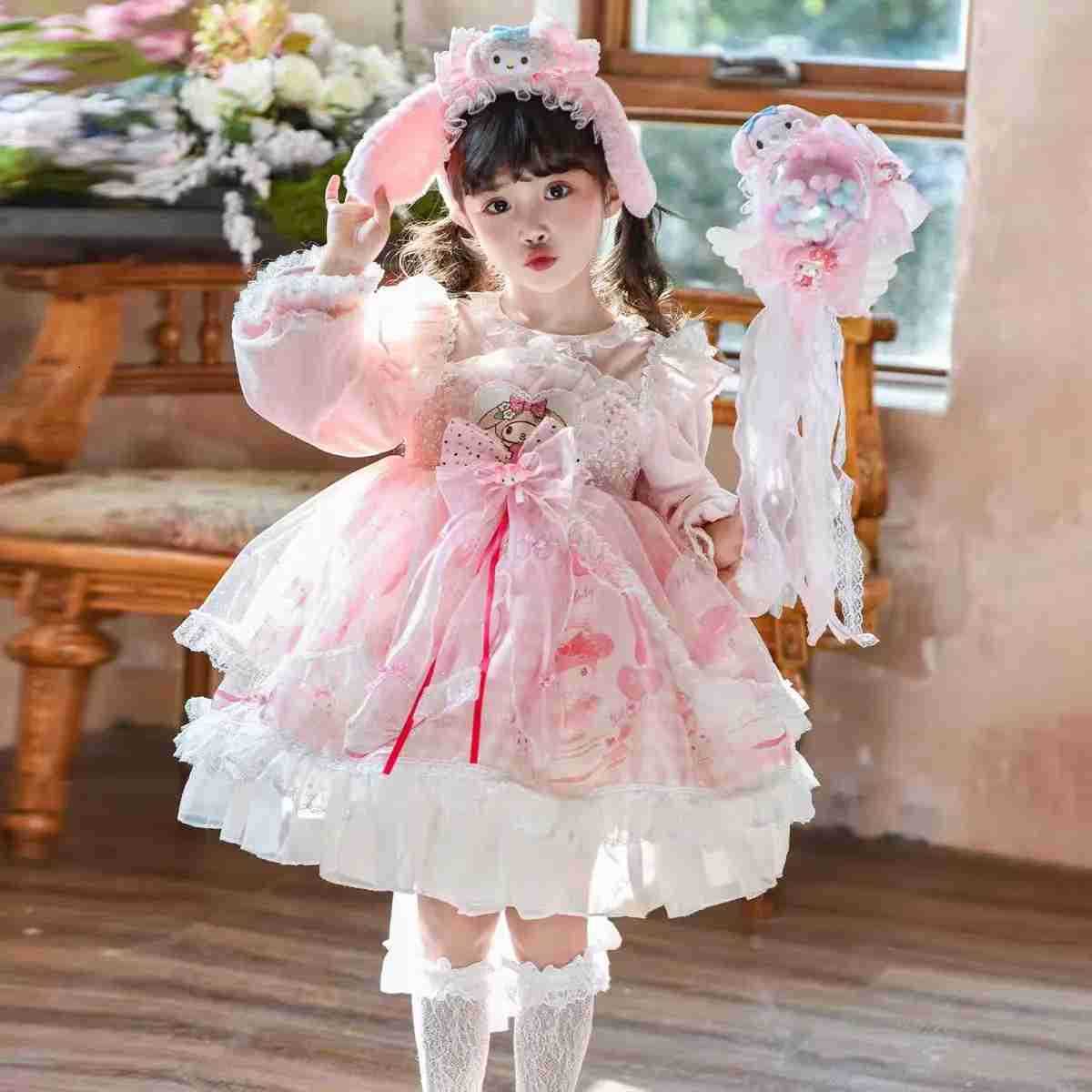 Sanrio Kawaii Melody Children Lolita Dress Anime Cartoon High-Quality Long Sleeves Cosplay Costume Princess Birthday Dress Xmas Gift H251216