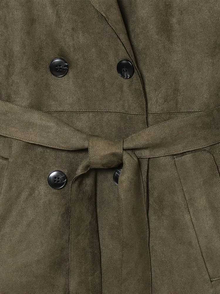 NLZGMSJ With Belt Women Loose Overcoat 2025 Winter Suede Warm Trench Coat Long Sleeve Mid Length Jacket Female Outerwear Y2KT251216