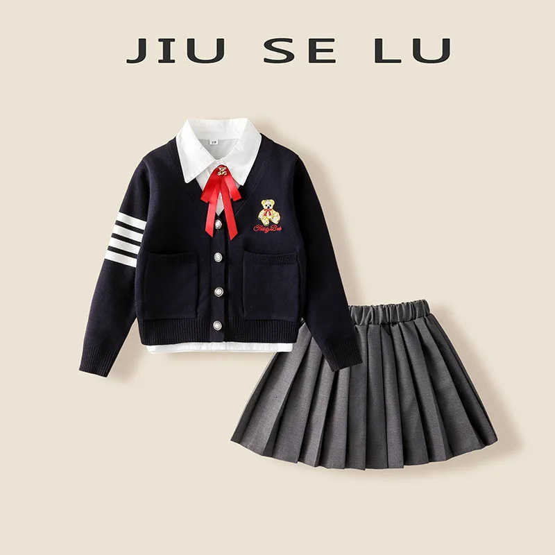 Sanrio 3Pcs Little Bear Children Jk Plaid Skirt Set Anime Y2K Cartoon Korean Cardigan Bow Tie Pleated Skirt Spring Autumn College Style H251216