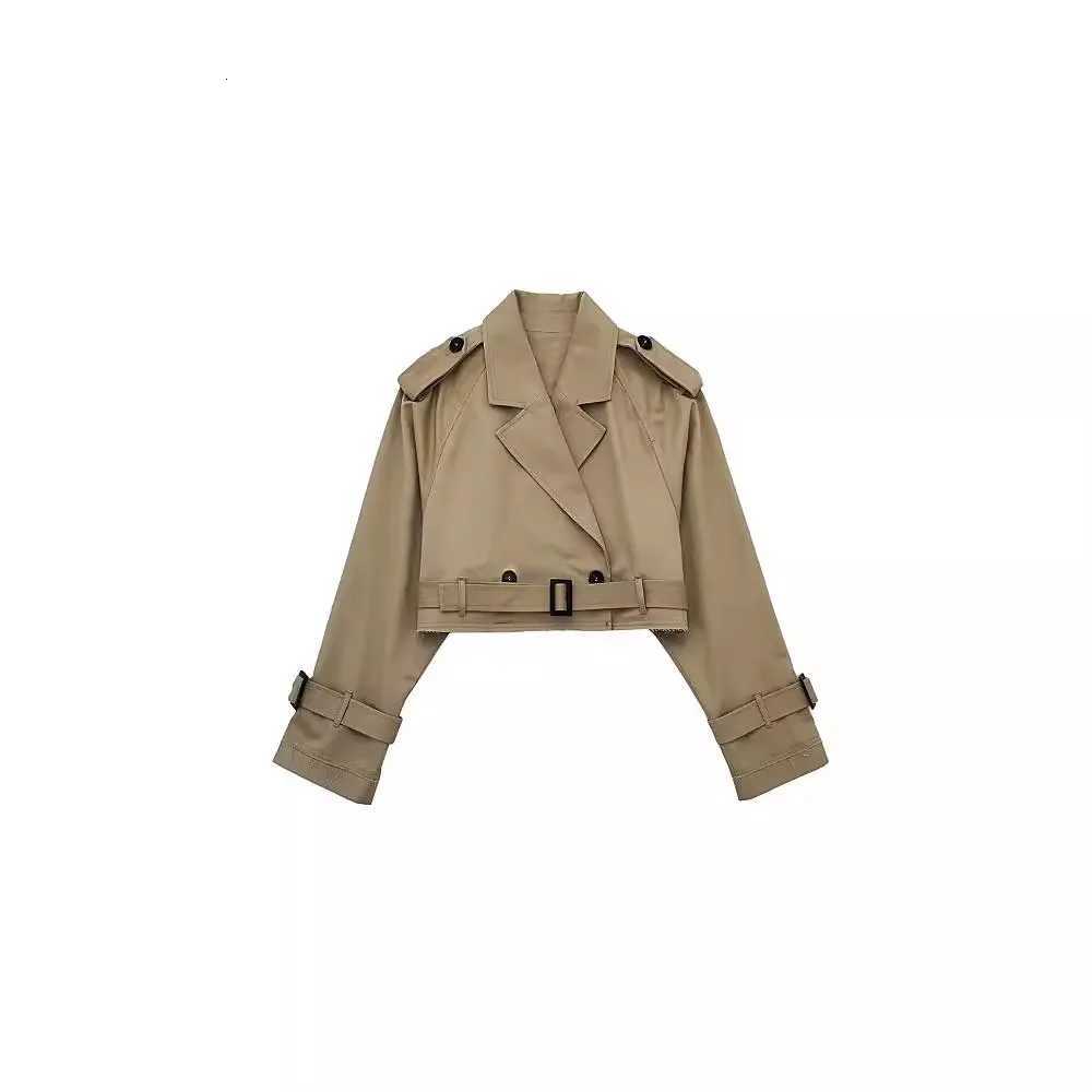 New in Spring Autumn Womens Coat European American Style with Belt Long-sleeved Short Casual Trench Coat Women Coats JacketsT251216