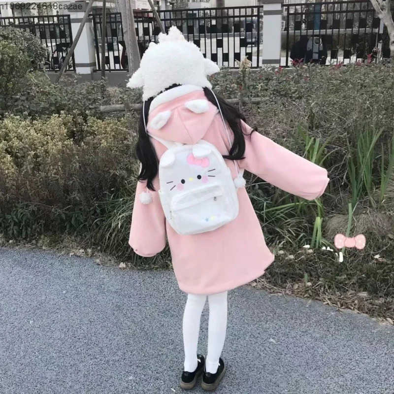 Sanrio Hello Kitty New Cute Embroidered Bow Plush Backpacks Y2k Girls Japan Style Aesthetic Bags Kawaii White Shoulder Bag Women H251216