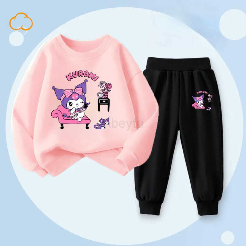 Sanrio Children Clothing Set Spring and Autumn Hoodie Pants 2-piece Set Kuromi Printed Girls Trendy New Lightweight Sportswear H251216