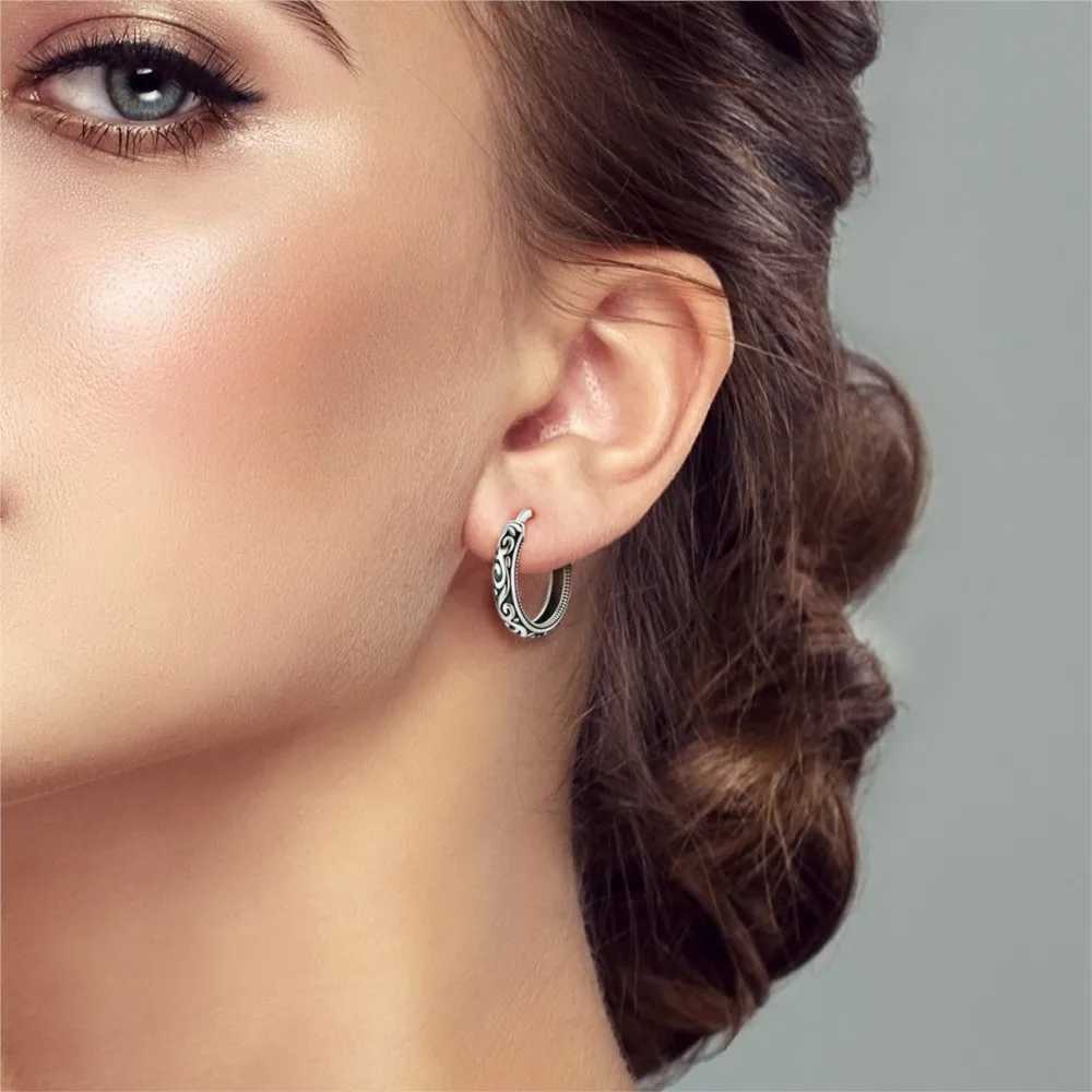 925 Sterling Silver Retro Grass Pattern Earrings Jewelry Versatile Hoop Earrings For Women Jewelry Birthday Party Fine Gifts G251216