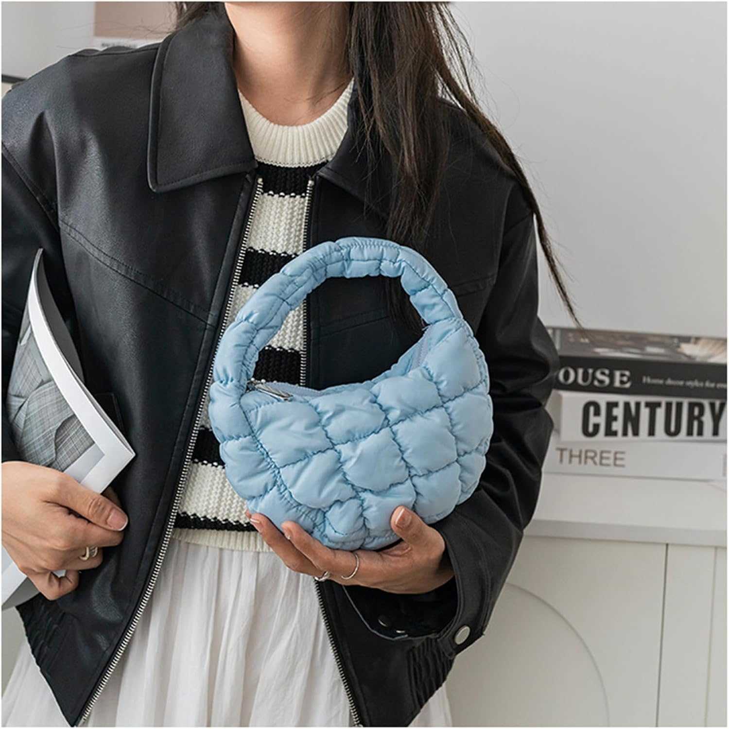 Puffer Bag Women Mini Quilted Cute Bubble Handbag Crescent Wrist Satchel Y2k Purse M251216