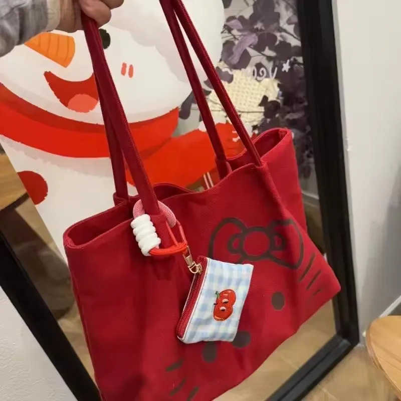Sanrio Hello Kitty Bag Red Canvas Bag Large Capacity Shoulder Bag Commuting Travel Printed Tote Bag Shopper Bag Christmas Gifts H251216