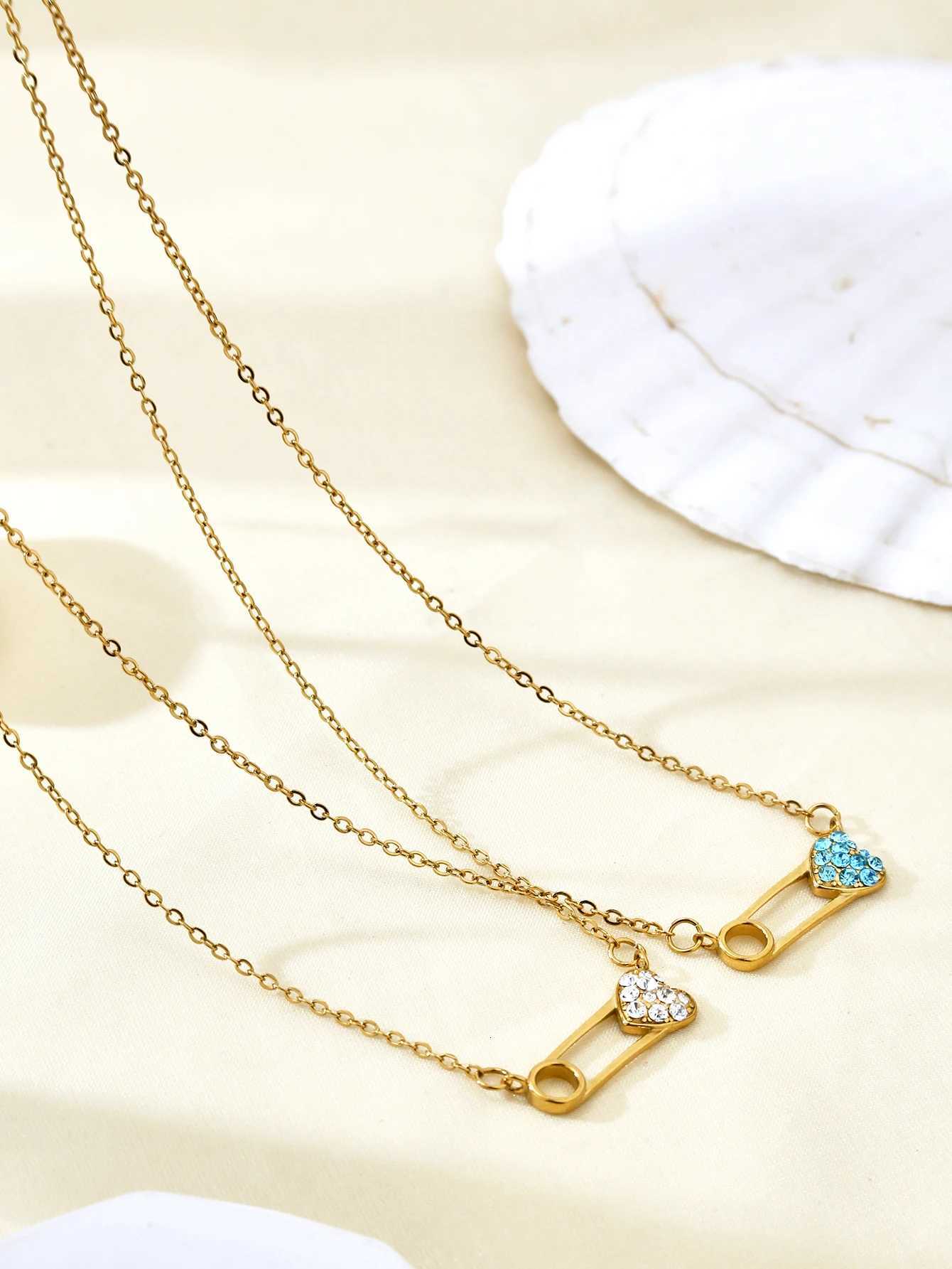 Y2K Style Personalized Niche Exquisite StainlESS Steel 18K Gold-Plated Diamonds Heart Pin Pendant CollaRBone Chain Female M251216